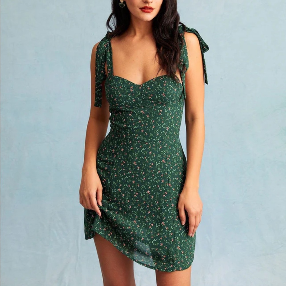 RIHOAS Green Floral Tie-Shoulder Mini Dress